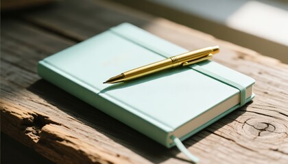 Notebook and Pen on Wooden Table Writing, Journaling, Stationery