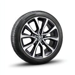 Fototapeta premium Car Wheel with Black and Silver Rim