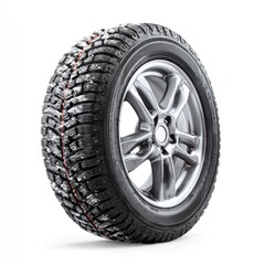 Obraz premium Car Tire with Snow Tread on White Background