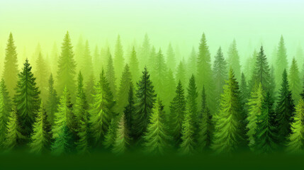 Obraz premium Lush green forest landscape with tall trees, creating serene and tranquil atmosphere. soft gradient of colors enhances peaceful vibe
