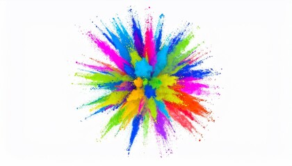 Explosion of vibrant colored powder against a clean white backdrop in a dynamic display