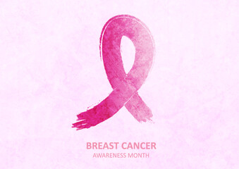 Breast cancer awareness month. Grunge background and watercolor pink ribbon tape. Women healthcare abstract vector design