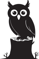 Fototapeta premium Cartoon Owl Silhouette on Tree Stump. Vector illustration