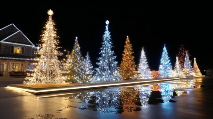 Festive holiday illumination display with twinkling string lights and warm golden bokeh — cozy winter celebration backdrop for banners, greeting cards, invitations, and seasonal marketing