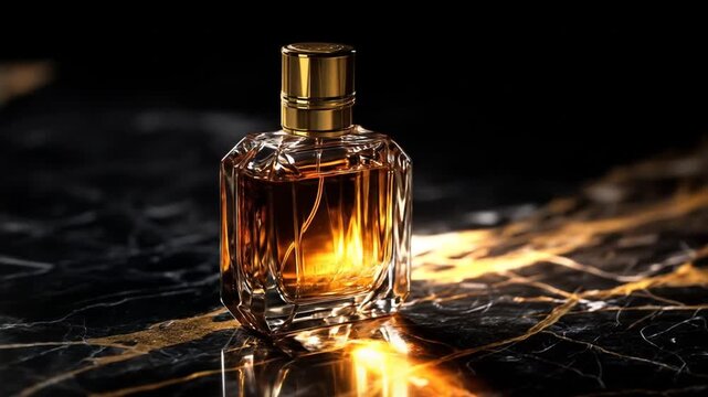 Luxurious perfume bottle on dark marble
