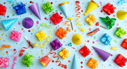 Obraz premium Celebrate with gifts, party hats and confetti for a fun event design