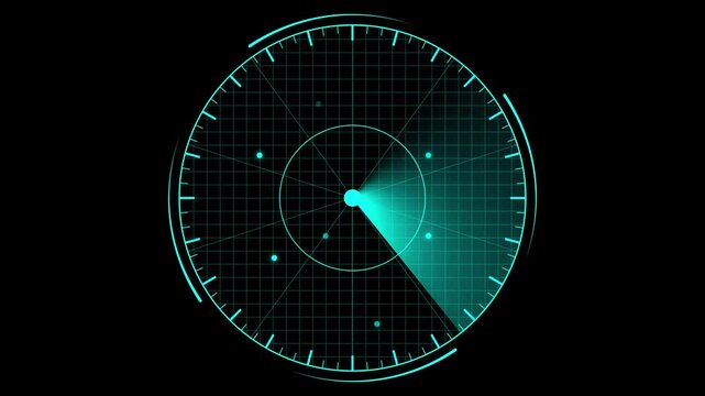 Teal blue radar screen animation futuristic hud interface rotating scan detection system digital. Futuristic radar screen animation teal blue sci fi technology interface hud rotating scan detection.