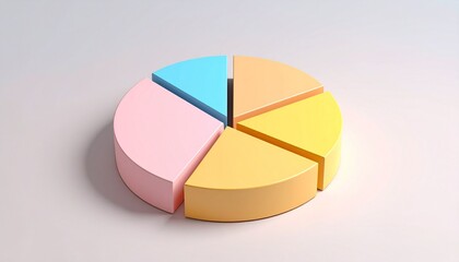 3D pie chart with six pastel segments and shadow depth