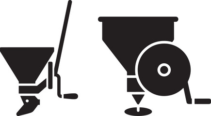 Hand crank seed spreader icon set silhouette vector
