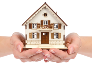 Hands showcase a house model for real estate 