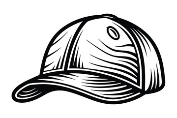 A monochromatic baseball cap shows curving lines and an appealing circular emblem on the side