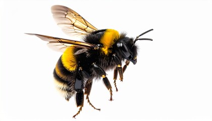 Flying bumblebee with fuzzy striped body