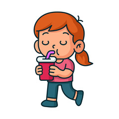 Cartoon girl drinking smoothie vector illustration