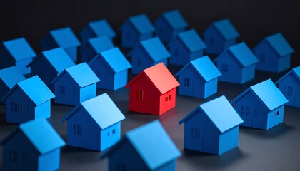 Naklejka premium Red house amongst blue houses