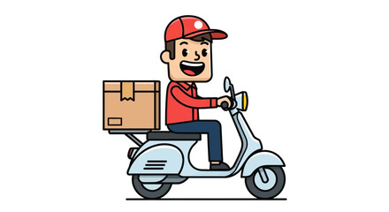 Delivery Person Riding Scooter with Package Cartoon Illustration
