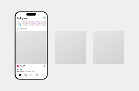 Instagram social network carousel post mockup template on latest mobile phone. Social media blank layout vector illustration