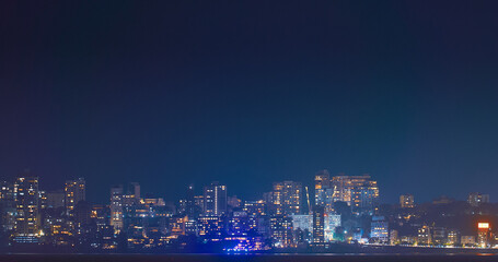 Obraz premium Mumbai, India. Evening City Skyline From Marine Drive , , . Night City Life. Back Bay Coast Of Mumbai City. Mumbai Night Skyline. Skyscrapers In Night Illuminations