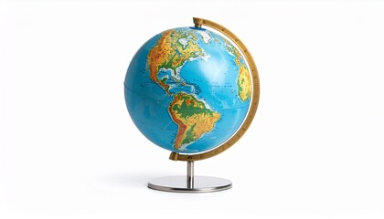Tilted globe on brass stand showing Americas, educational and classic.