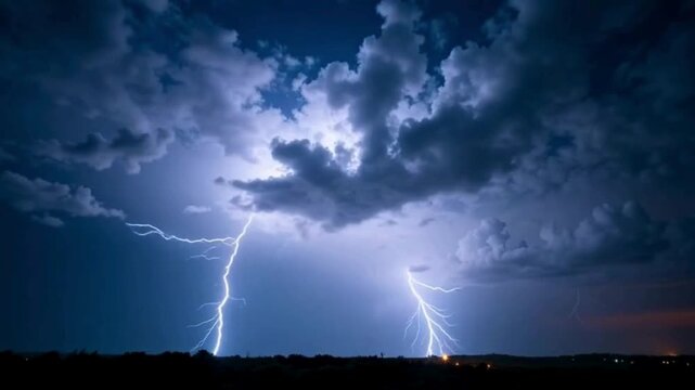 Lightning storm in dramatic night sky seamless loop  
