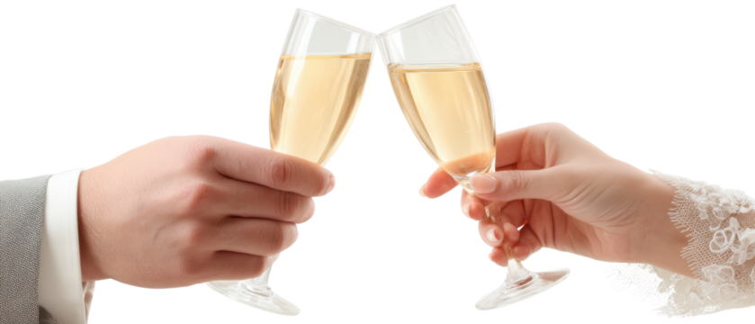 Celebratory toast with champagne flutes.