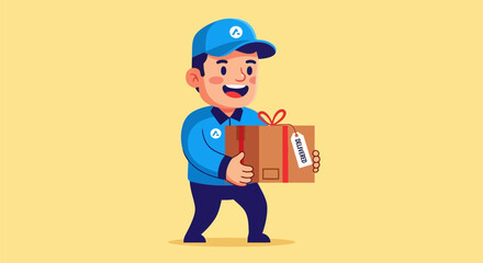 Cheerful Delivery Man Holding a Package with 