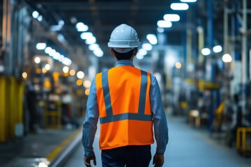 Factory worker walking in a factory