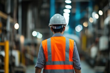 Factory worker walking in a factory