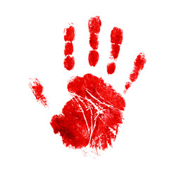 Red Handprint: A striking red handprint boldly stands out, conveying a sense of immediate impact and action, in a minimalist and artistic display.