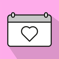 Calendar heart icon. Romantic event symbol. Valentine Vector illustration. Pink background art. EPS 10.