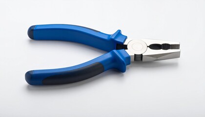 Fototapeta premium Blue-handled pliers with serrated jaws on white background.