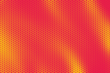 Triangle halftone geometric red background. Abstract background with yellow triangle dots. Halftone triangular retro 80s pattern. Minimal style retro dynamic wallpaper.