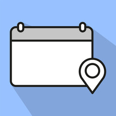 Calendar location icon. Event address symbol. GPS pin Vector graphic. Blue background illustration. EPS 10.