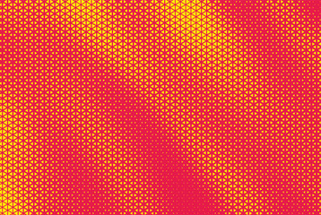 Triangle halftone geometric red background. Abstract background with yellow triangle dots. Halftone triangular retro 80s pattern. Minimal style retro dynamic wallpaper.