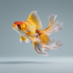 Vibrant goldfish with flowing fins swims gracefully in motion, showcasing its beauty and elegance in serene environment