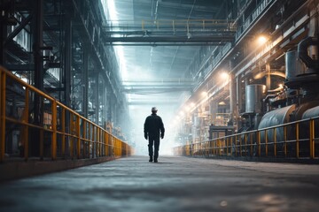 Factory worker walking in a factory
