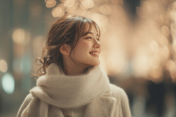 20代女性　イルミネーション　ポートレート