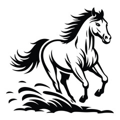 Black Galloping Horse on White Background, Isolated Design
