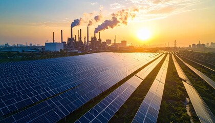 Solar Panels and Industrial Sunset: A Contrast of Energy Sources