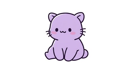 Fototapeta premium Cute Purple Cartoon Cat Sitting on White Background