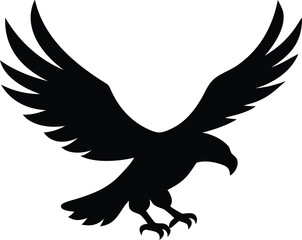 Obraz premium Silhouette of a fierce eagle with wings spread wide in flight descending silhouette