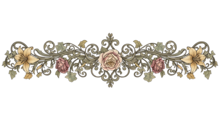 Elegant vintage floral ornament border for decoration isolated PNG with Transparent Background