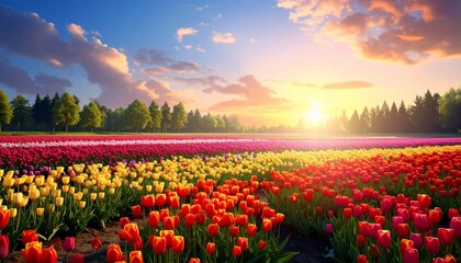 Vibrant Tulip Sunset Landscape