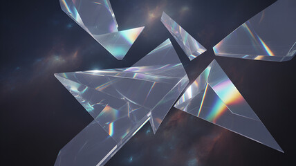 Abstract crystal shards floating in space with light refraction and dispersion