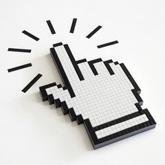Pixelated hand cursor icon clicking with animation effect