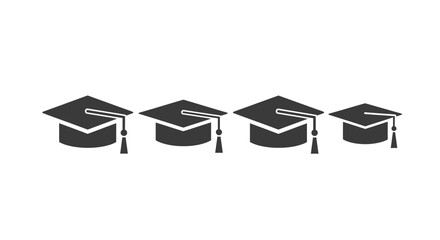 Row of four graduation caps with tassels symbolizing academic achievement and success vector