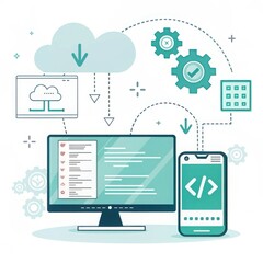 Cloud computing and software development workflow illustration