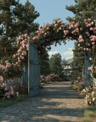 Floral Archway in a Garden Scene