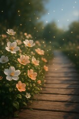 autumn leaves on the wooden bridge