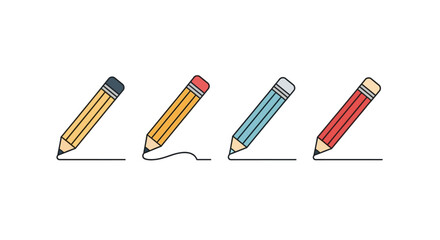 Four colorful pencils drawing lines on creative sketching and writing tools vector