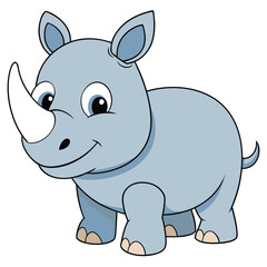 Cartoon Rhino Illustration, Cute Smiling Rhinoceros on White Background